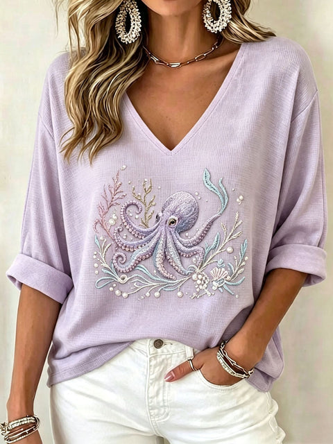 Pull col V manches longues imprimé femme m303200