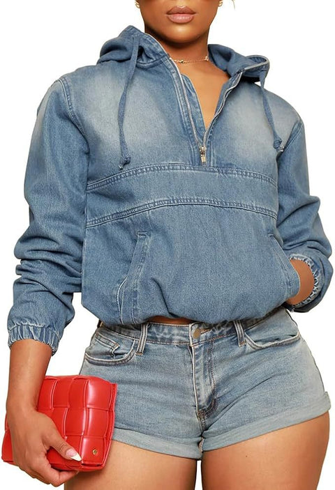 Locomotive Denim Women's Jacket Hooded Long Sleeve m303314