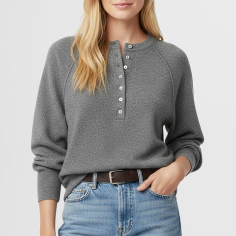 Autumn and winter women's casual crew neck sweater henry shirt button-up knitted pullover m302089