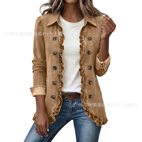 Jacket Edge Button Cardigan Women's Lapel Button Loose Casual Denim Jacket m303254