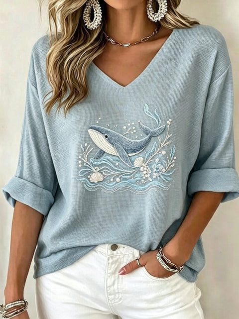 Pull col V manches longues imprimé femme m303200