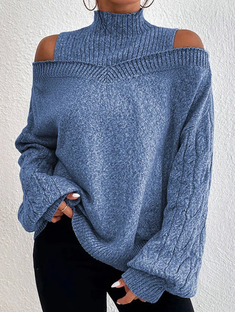 Off-the-shoulder semi-turtleneck sweater loose knitted sweater women's m300502