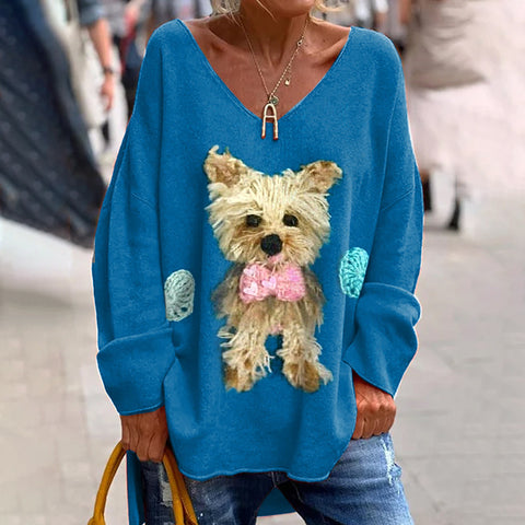 Large size split love dog 3D printing urban casual women's long T-shirt m301662