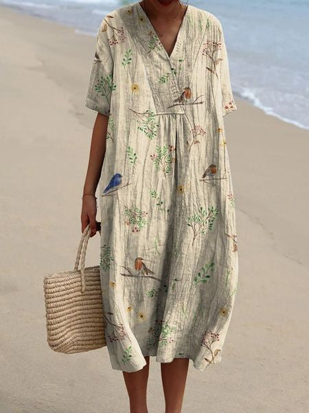 Fashion digital printing large wide V-neck dress m302382