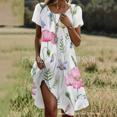 Floral print crew neck casual dress m303190