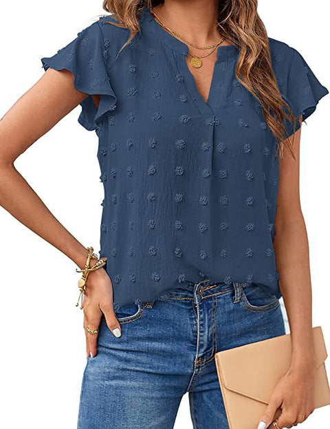 New V-neck pleated lotus leaf sleeves hairball top chiffon shirt m302693