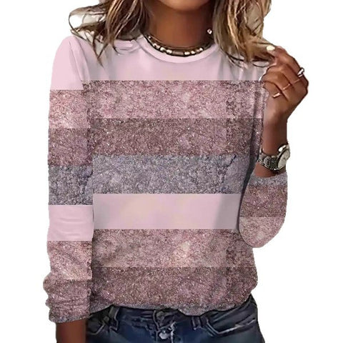 3D printed women's casual flower crew neck long-sleeved t-shirt top m301719