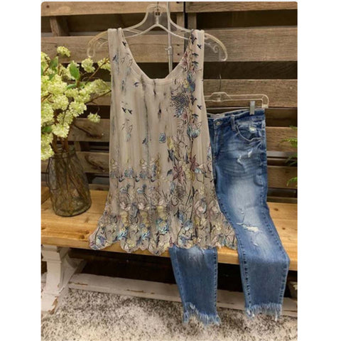 Sweet Printed Loose Large Size Sleeveless Tank Top T-Shirt m300907