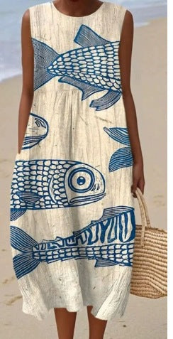 Sleeveless printed temperament long dress dress m301527