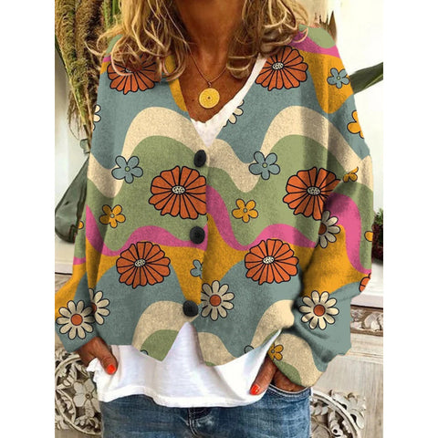 New Christmas abstract print casual cape jacket cardigan sweater m301665