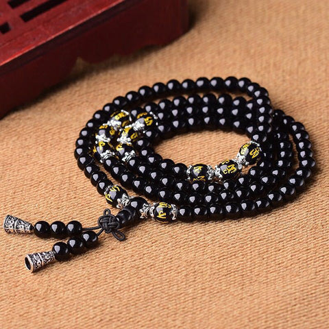Obsidian bracelet 108 Buddha beads, multi-circle bracelet, six-character mantra, tiger's eye stone, male and female couples jewelry m3331315