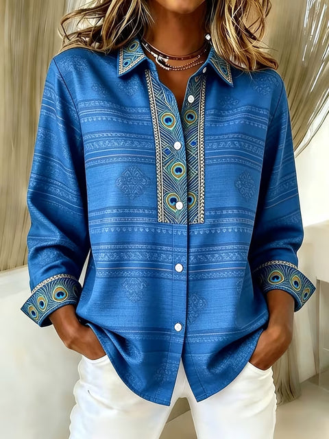 Chemise à manches longues imprimée de style ethnique unique pour femmes m303211