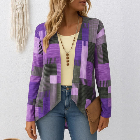 Casual Crew Neck Long Sleeve Cardigan Digital Printing Women's T-Shirt FF303113