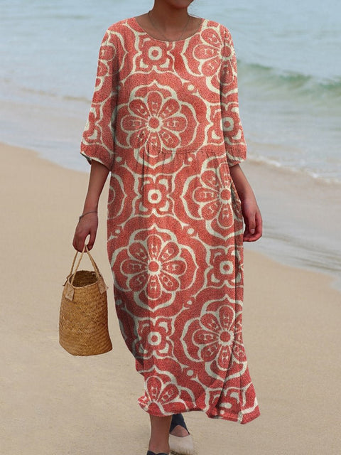 Loose crew neck fashion high-end long-sleeved printed dress m301053