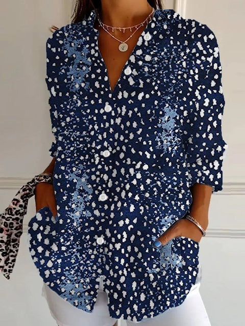 3D digital printing abstract pattern women's long-sleeved buckle linen shirt m302749-01