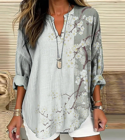 Loose 3D Printed V-Neck Shirt Long Sleeve T-Shirt m301360