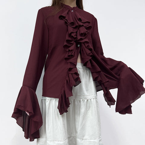Feeling ruffle edge long-sleeved shirt autumn and winter new temperament high-end cardigan top m301824