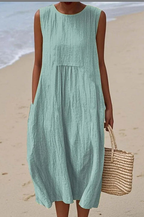 Summer sleeveless pocket casual print temperament long dress dress m302454