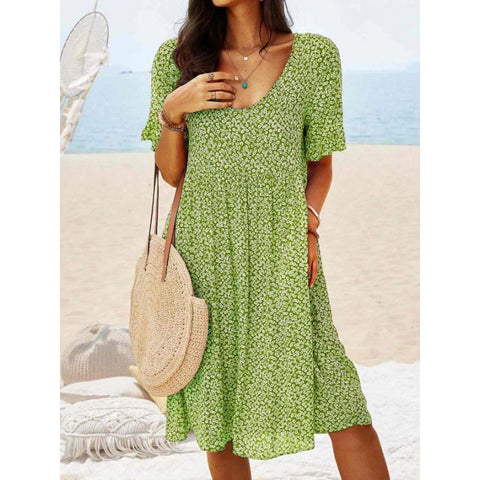 Printed long medium and long urban casual retro women's short-sleeved dress m301231