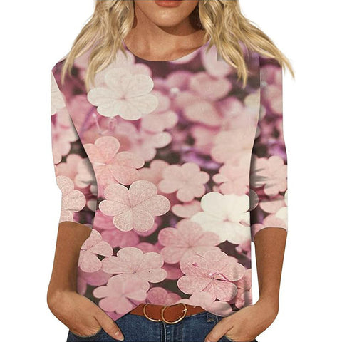 Seven-quarter sleeve plant flower 3D printing crew neck pullover m300615