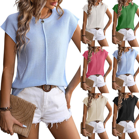 Women's crew neck top knitted thick needle casual sweater m300960