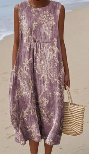 New sleeveless casual printing temperament long dress dress slim fit small fresh casual dress m301521