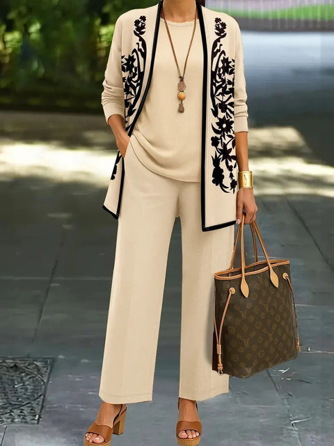 Pink three-piece casual suit women's cardigan wide-leg pants m302761