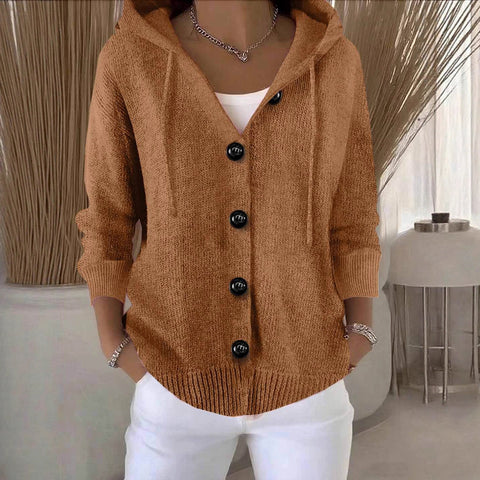 Spring and Autumn Hooded Long Sleeve Button Sweater Cardigan m301901
