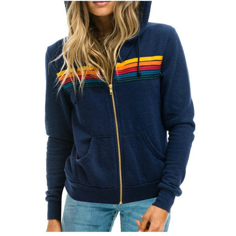Women's casual rainbow long-sleeved hooded sweater m301777