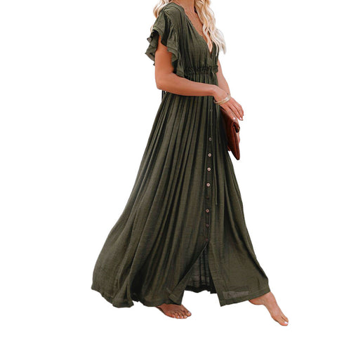 Solid color beach blouse long skirt sunscreen shirt Hawaii seaside vacation m301517