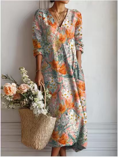 Printed V-neck dress FF303186