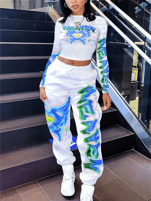 Casual printing long-sleeved trousers leggings set m301798