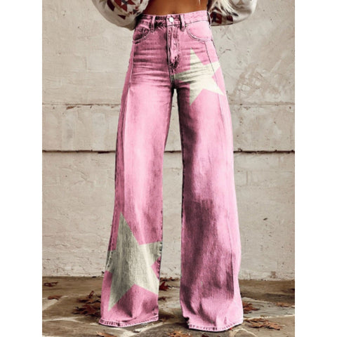 3D heat transfer flared pants simulation denim trousers loose pants m301550