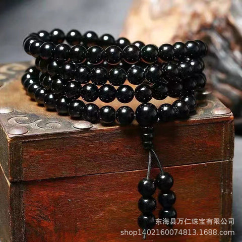 Ebony black obsidian bracelet 108 beads bracelet 6-12mm m3331282