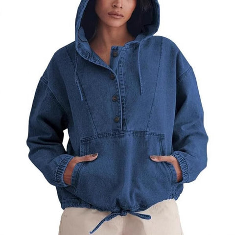 Fashion denim hoodie button-down pullover jacket denim sweatshirt m303261