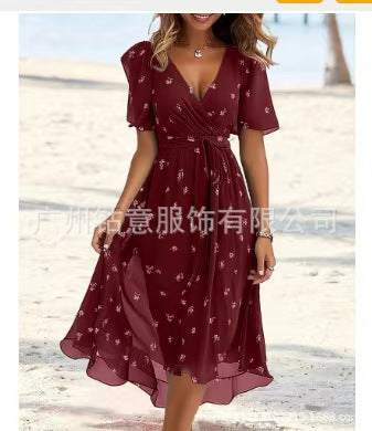 Casual comfortable V-neck floral new hot-selling printed dress m301703