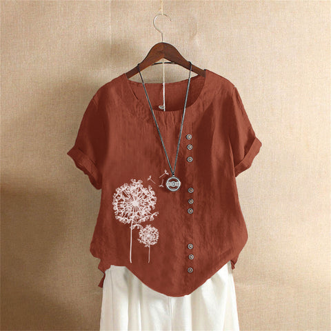 Large size casual loose cotton and linen short-sleeved pullover T-shirt cotton and linen women's clothing large size women's clothing m302737