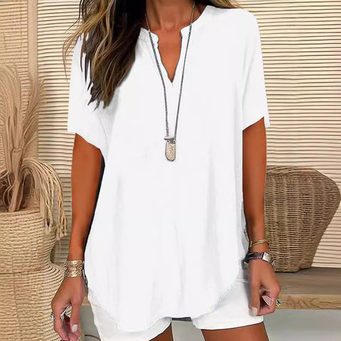Women's Loose Casual V-Neck Short Sleeve Top m301220