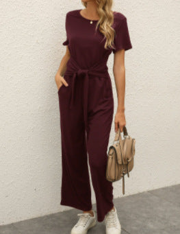 Strap waist solid color jumpsuit m301180