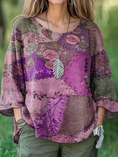 Casual round neck nine-quarter sleeve pullover digital printing women's top T-shirt m301422