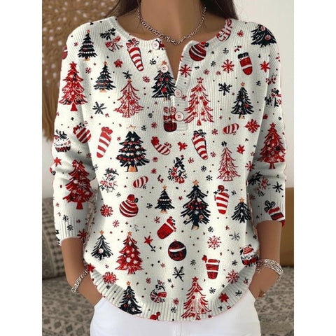 Vintage 3D digital printing four-button stand-up collar Polo sweater women m302158