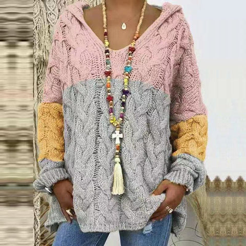 Solid color twist knitted hoodie m300492