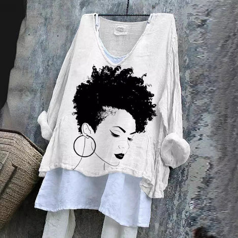 Long-sleeved printed casual pullover loose round neck single-piece T-shirt m301042