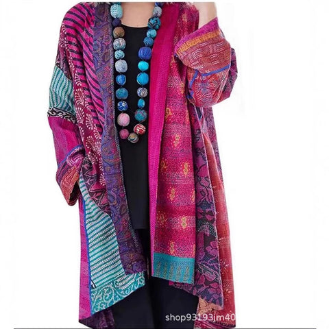 independent stations Amazon popular spot loose ethnic style large size long sleeve printed cardigan m