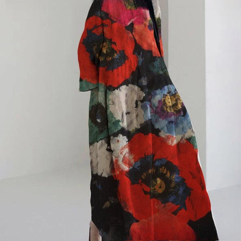 Loose crew neck fashion high-end long-sleeved printed dress m301054