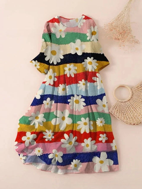 Loose Crew Neck Fashion Long Sleeve Printed Dress m301072