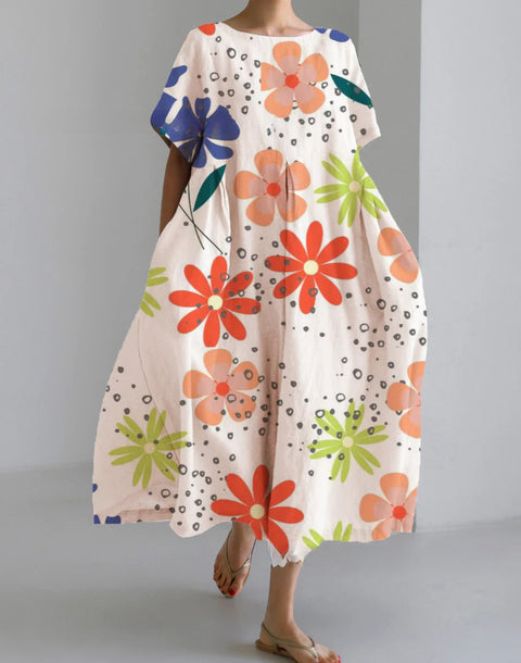 Women's loose crew neck fashion high-end short-sleeved printed dress m301052