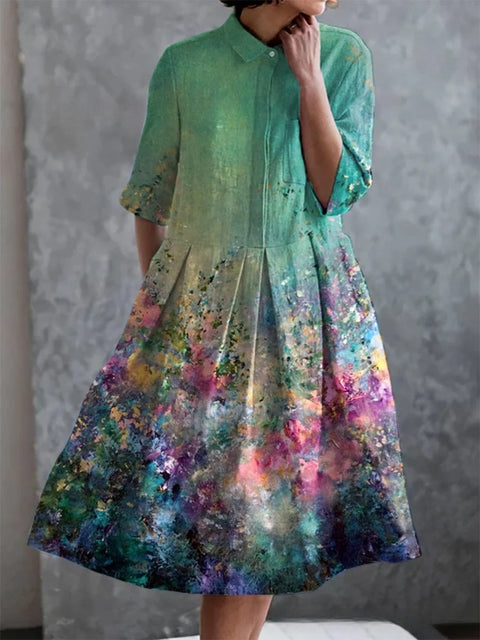 Robe chemise courte en chanvre élastique, motif floral japonais, style vacances, jupe pendule m303187