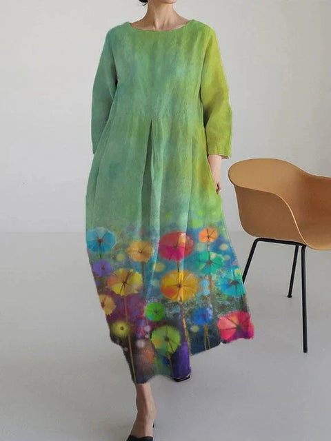 Loose Crew Neck Fashion Long Sleeve Printed Dress m301072