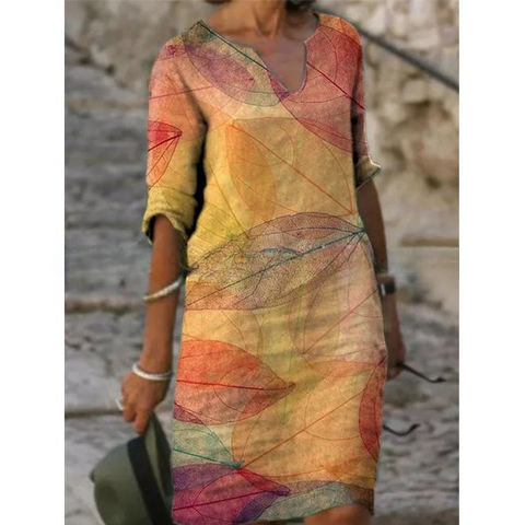 Loose Bamboo Fiber Linen Floral Short Sleeve M300210